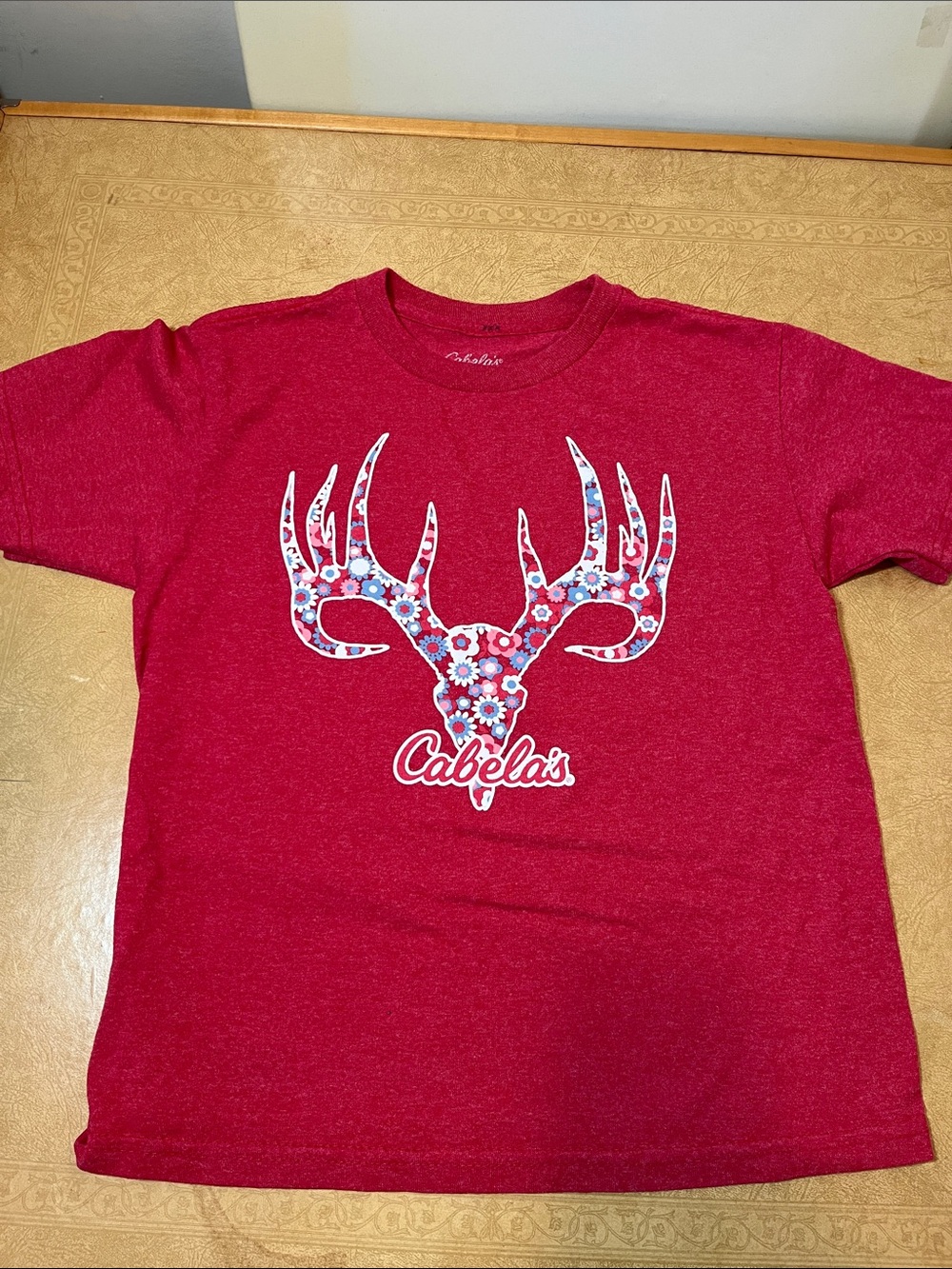 XS Cabela's Red Floral Antler Tee for Kids